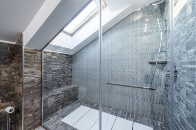 Corner Shower with Clear Glass Panels